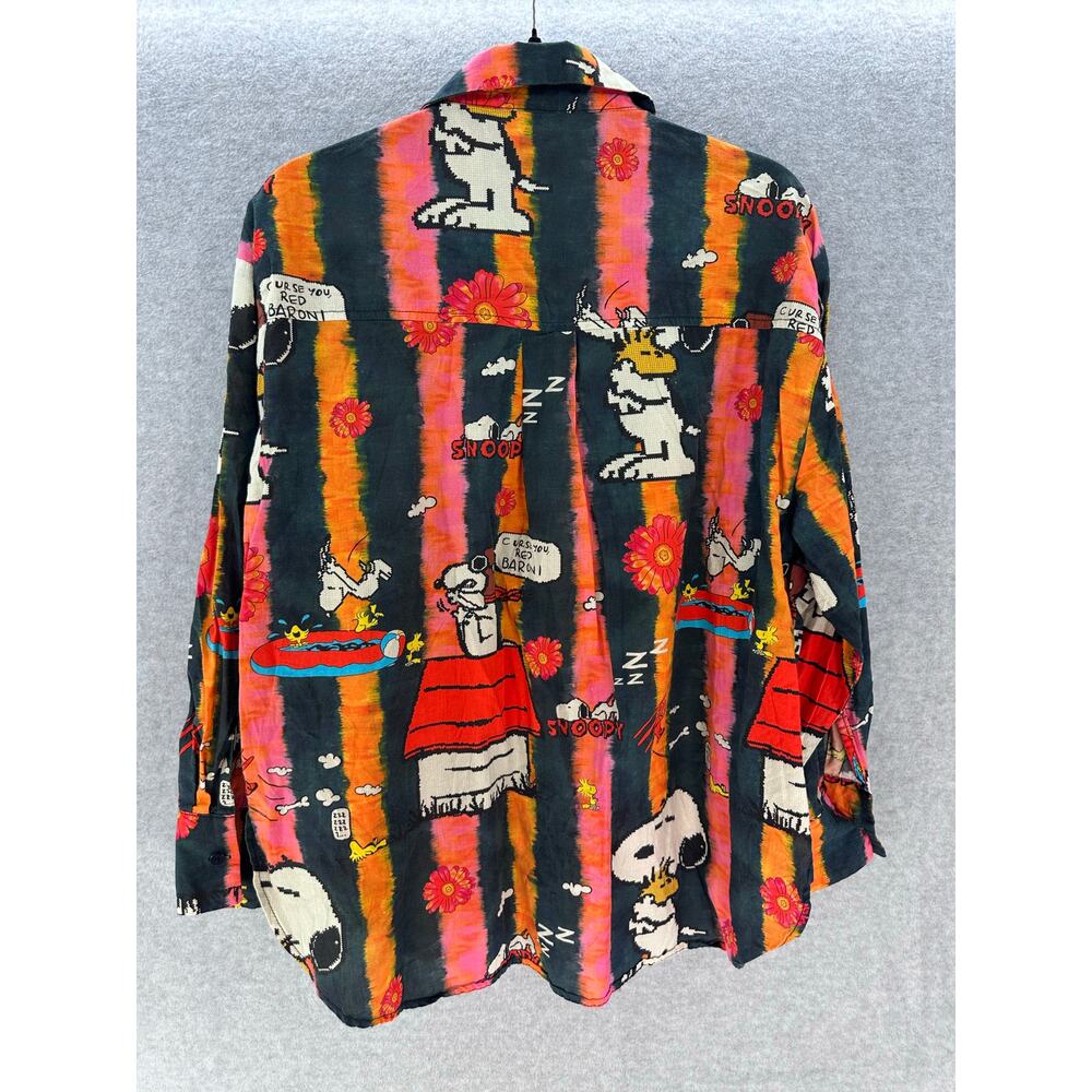 Ethnic Women's sz L SNOOPY Button Down Oversized Shirt Colorful Peanuts Cotton - Picture 2 of 13
